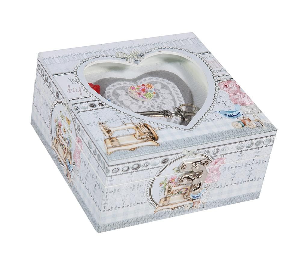 Cutie cu capac pentru accesorii de cusut Romantic Heart – Creaciones Meng, Alb,Gri & Argintiu Creaciones Meng